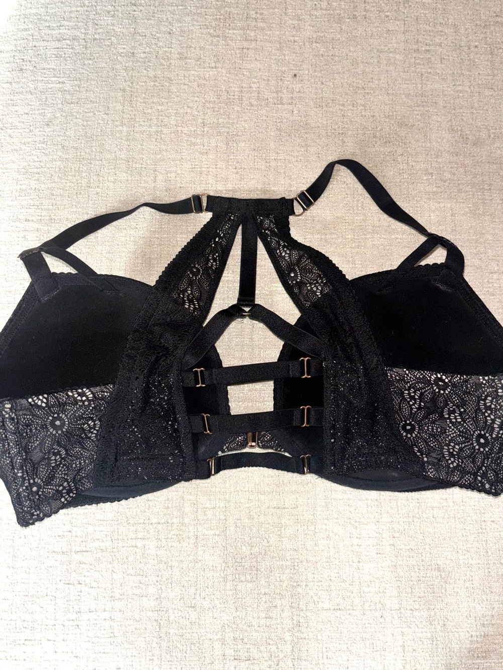 Victoria’s Secret 38D Very Sexy Black Lace Caged Racerback Push Up Bra Romance - Picture 4 of 16
